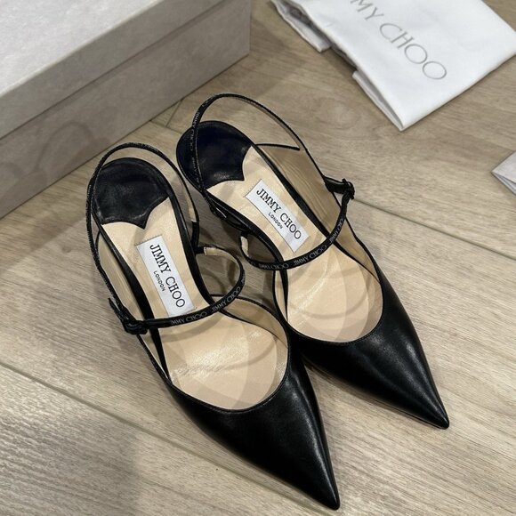 Jimmy Choo Shoes - Jimmy Choo Ray 65 38.5 Black Nappa Leather Slingback Pumps